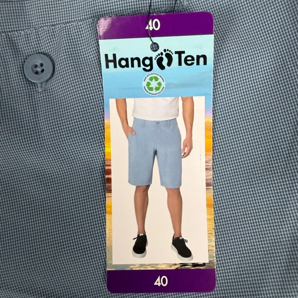 Hang Ten Men Hybrid Walk Shorts Blue Micro Check Stretch Golf Shorts Size 40 NWT